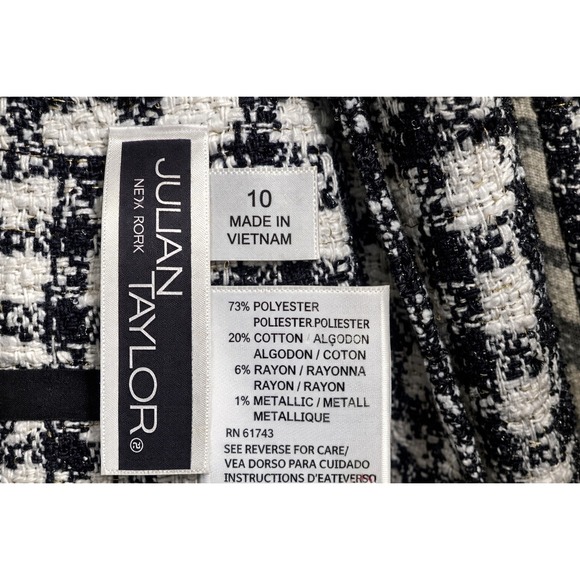 Julian Taylor Black White Tweed Jacket Blazer Gold Buttons Cropped Women's 10 - Picture 2 of 4